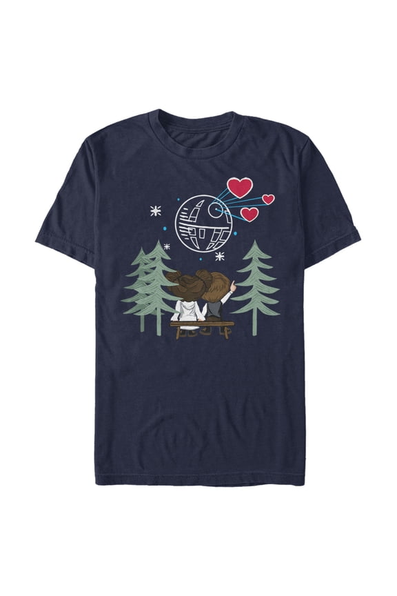 Men's Star Wars Valentine's Day Han and Leia Holding Hands  Graphic Tee Navy Blue Large