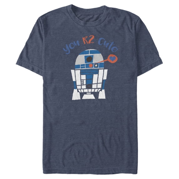Men's Star Wars Valentine's Day R2-D2 Too Cute Graphic Tee Navy Blue Heather X Large