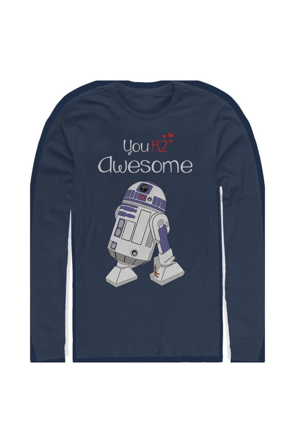 Men's Star Wars Valentine's Day You R2 Awesome Long Sleeve Shirt Navy Blue Medium
