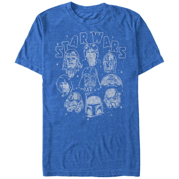Men's Star Wars Vintage Character Profiles  Graphic Tee Royal Blue Heather Large