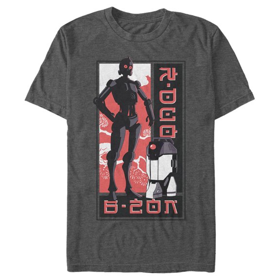 Men's Star Wars: Visions C-3PO and R2-D2 Anime Graphic Tee Charcoal Heather Large
