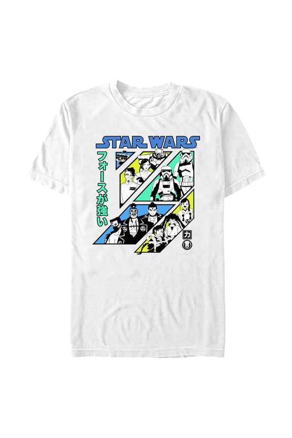 Men's Star Wars: Visions Retro Anime Character Panels Graphic Tee White Medium