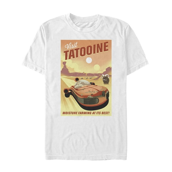 Men's Star Wars Visit Tatooine Travel Poster  Graphic Tee White Large