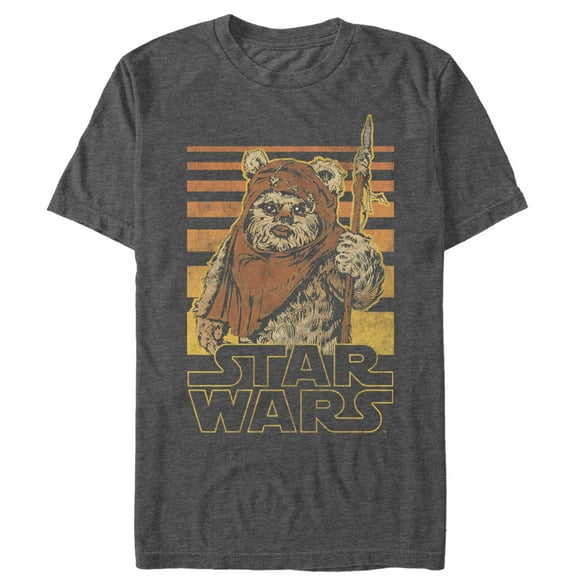 Men's Star Wars Wicket Ewok Stripes  Graphic Tee Charcoal Heather 5X Large