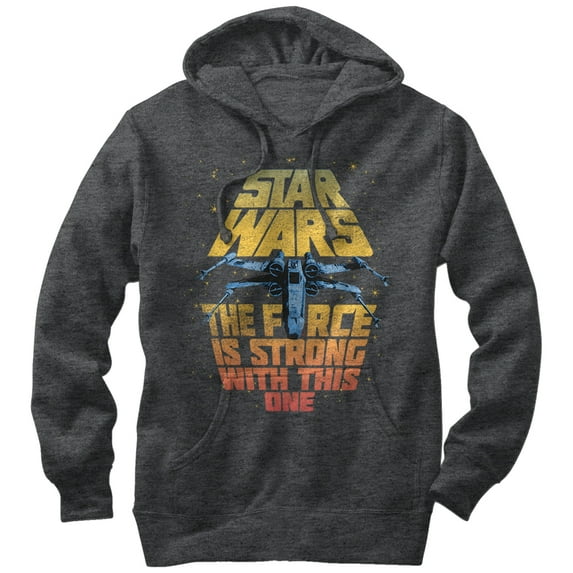 Men's Star Wars X-Wing Force is Strong With This One Pull Over Hoodie Charcoal Heather 2X Large