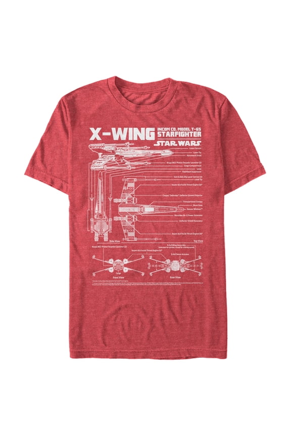 Men's Star Wars X-Wing Schematics - Heather T-shirt Large Red