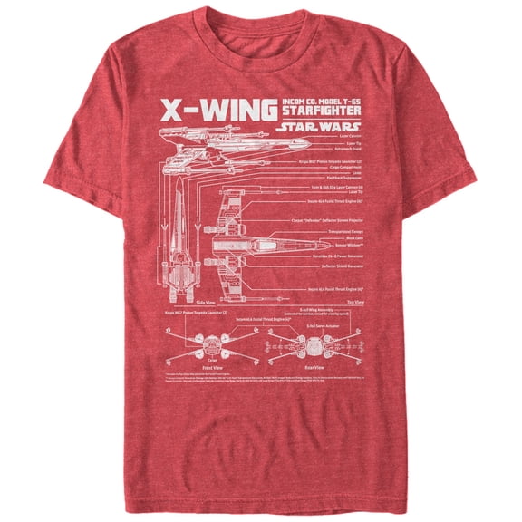 Men's Star Wars X-Wing Schematics - Heather T-shirt Large Red