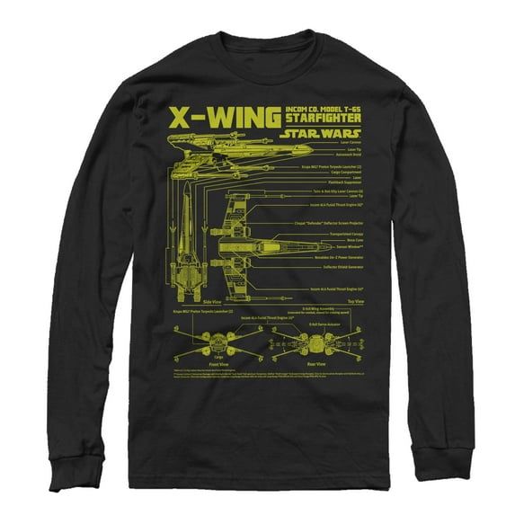 Men's Star Wars X-Wing Schematics Long Sleeve Shirt Black 2X Large