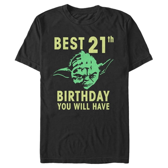 Men's Star Wars Yoda Best 21st Birthday You Will Have Stencil Graphic Tee Black 2X Large