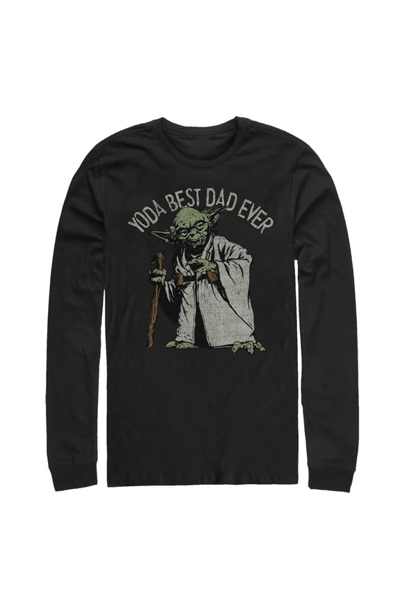 Men's Star Wars Yoda Best Dad Ever Long Sleeve Shirt Black Medium
