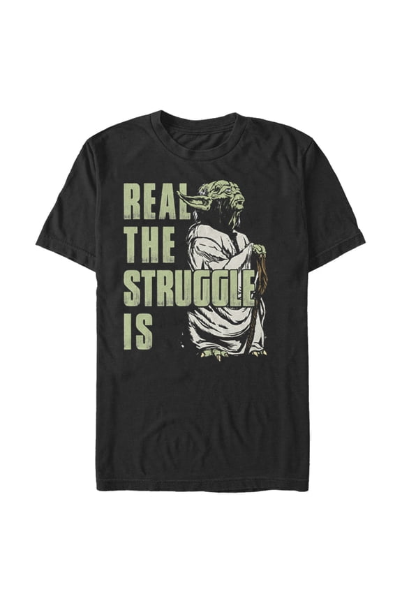 Men's Star Wars Yoda Real the Struggle Is Graphic Tee Black X Large