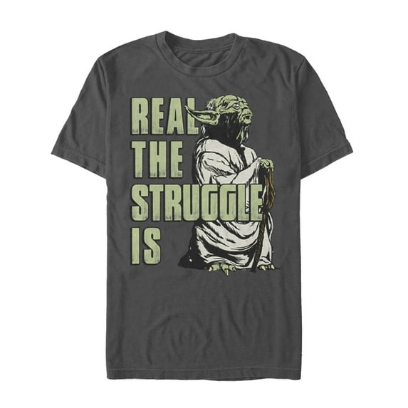 Men's Star Wars Yoda Real the Struggle Is Graphic Tee Charcoal 3X Large