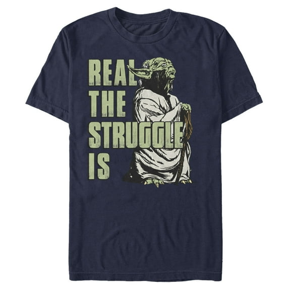 Men's Star Wars Yoda Real the Struggle Is Graphic Tee Navy Blue Large