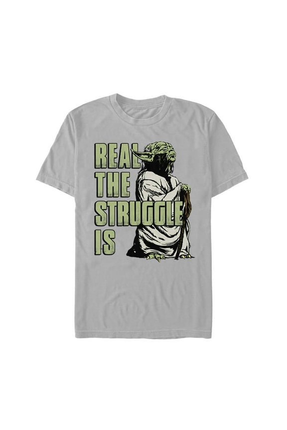 Men's Star Wars Yoda Real the Struggle Is Graphic Tee Silver Small
