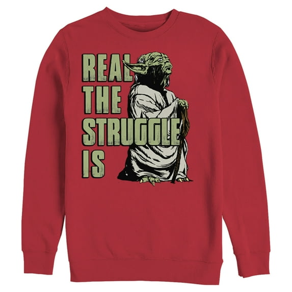 Men's Star Wars Yoda Real the Struggle Is Sweatshirt Red 3X Large