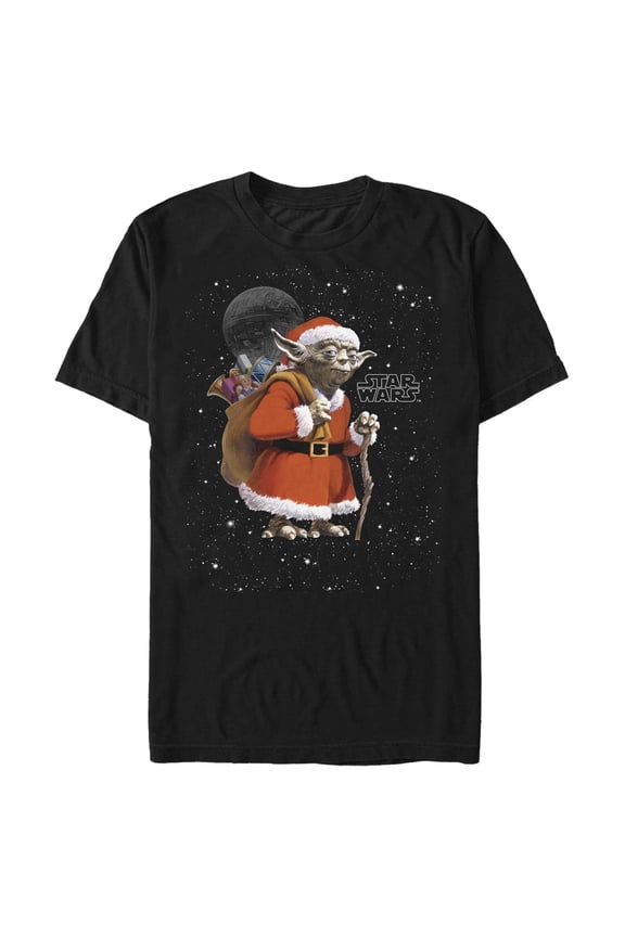 Men's Star Wars Yoda Santa Claus Graphic Tee Black Medium