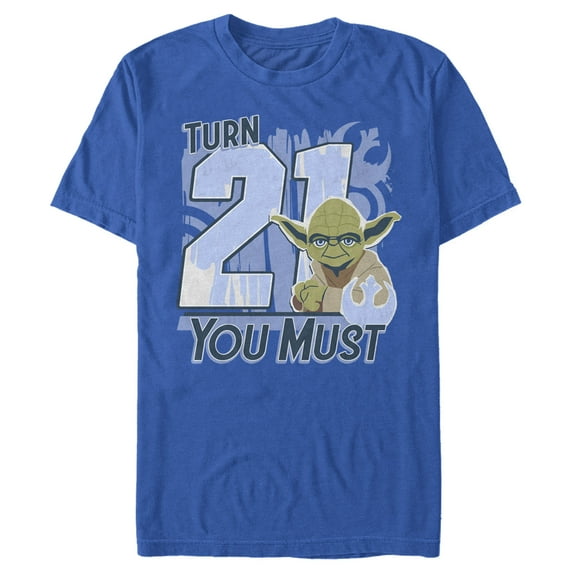 Men's Star Wars Yoda Turn 21 You Must Rebel Logo Portrait Graphic Tee Royal Blue Medium