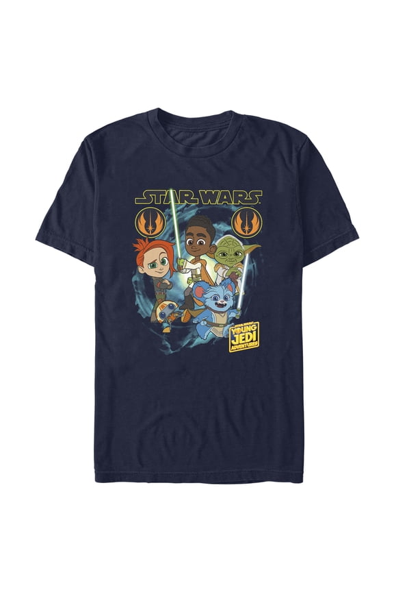 Men's Star Wars: Young Jedi Adventures Group Poster Graphic Tee Navy Blue Small