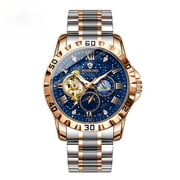 Mens Starry Sky Mechanical Watch, 30M Waterproof Luminous Moon Phase Two-Tone Steel Band