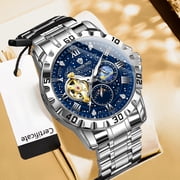 Men's Starry Sky Mechanical Watch, 30M Waterproof Luminous Moon Phase Two-Tone Steel Band