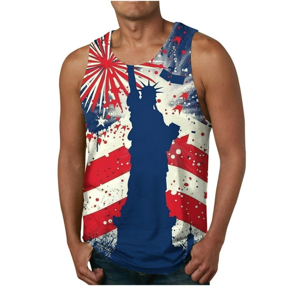 Men's Stars Printed Tank Top American Patriotic Tops Sports Blouse Sleeveless T-Shirt Round Neck Tanks Muscle T-Shirt Soft Comfy Tank Tops Loose Striped Tee Fashion Casual Outfits