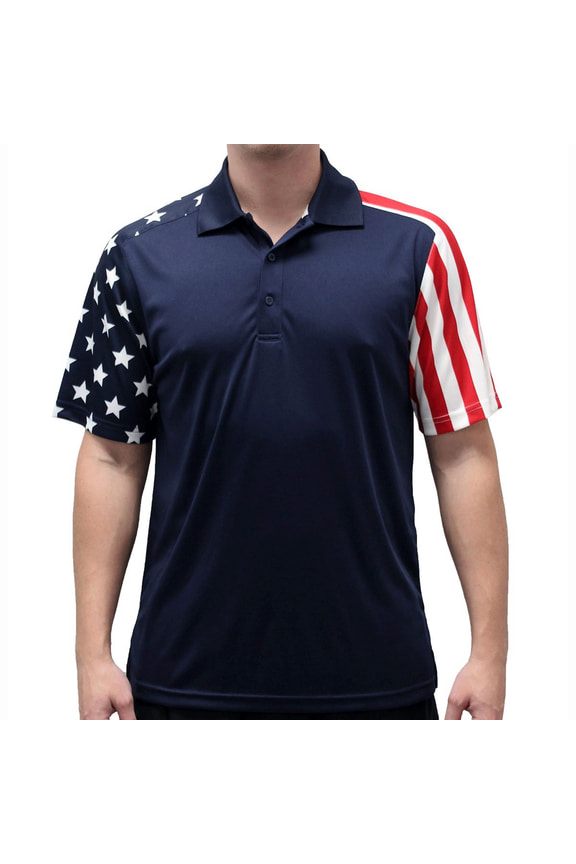 Men's Stars and Stripes American Flag Golf Polo Shirt in Navy