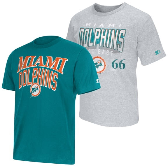 Men's Starter Aqua/Gray Miami Dolphins Two-Pack Throwback Logo T-Shirt Set
