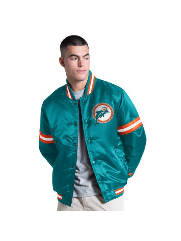 Men's Starter Aqua Miami Dolphins Courtside Varsity Retro Logo Full Snap Jacket
