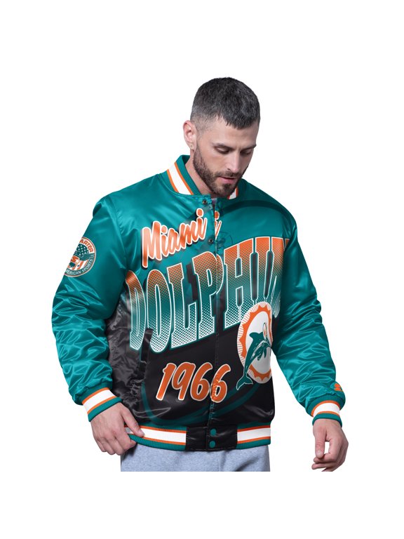 Men's Starter Aqua Miami Dolphins Pass Rush Varsity Full-Snap Jacket