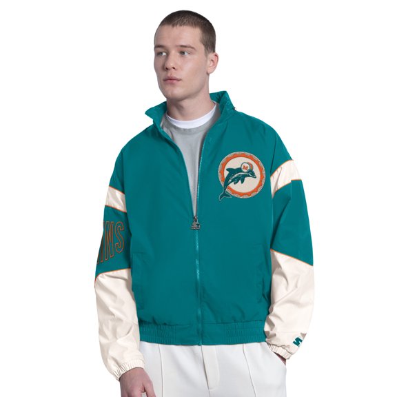 Men's Starter  Aqua Miami Dolphins The Gust Full-Zip Hooded Jacket