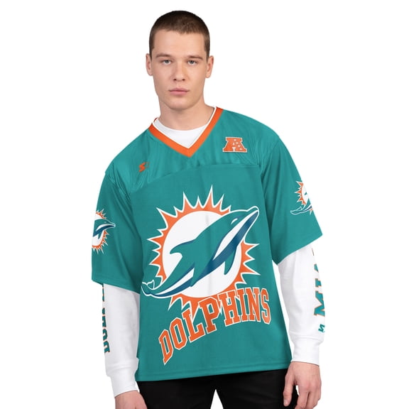 Men's Starter Aqua/White Miami Dolphins Short Sleeve & Long Sleeve T-Shirt Combo Pack