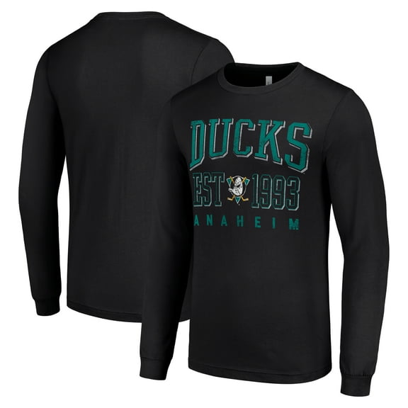 Men's Starter Black Anaheim Ducks Retro Graphic Long Sleeve Crew T-Shirt