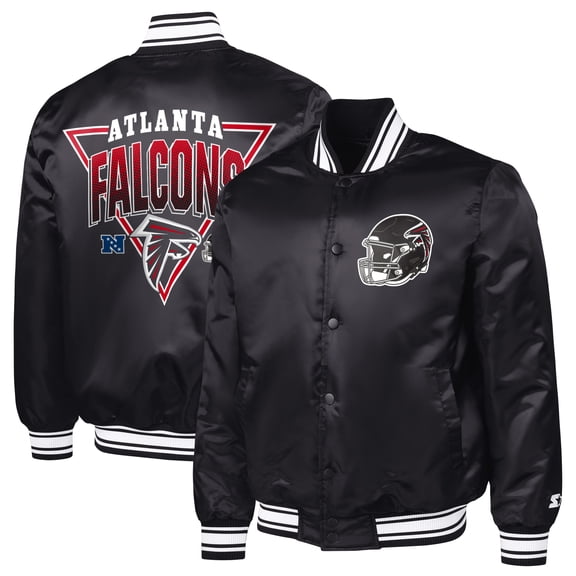 Men's Starter Black Atlanta Falcons Printed Triangle Graphic Satin Full-Snap Varsity Jacket