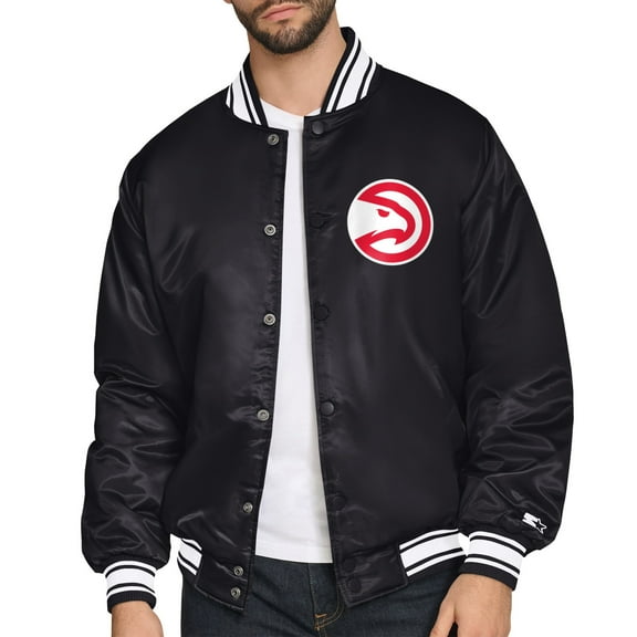 Men's Starter Black Atlanta Hawks Triangle Full-Snap Varsity Jacket