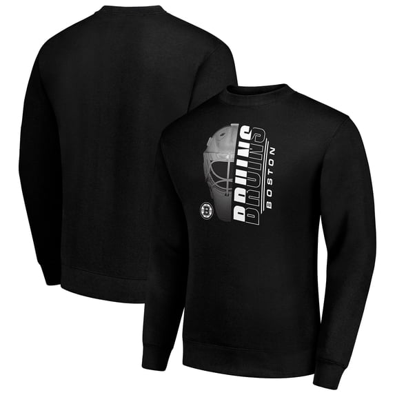 Men's Starter Black Boston Bruins Half Helmet Team Logo Pullover Sweatshirt
