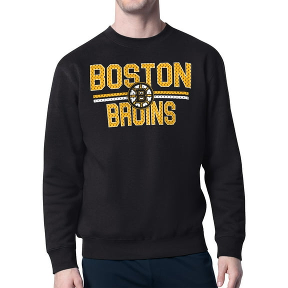Men's Starter Black Boston Bruins Mesh Look Team Name Logo Pullover Sweatshirt