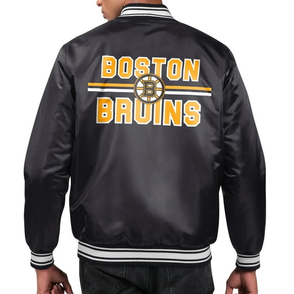 Men's Starter Black Boston Bruins Printed Team Logo Satin Varsity Full-Snap Jacket