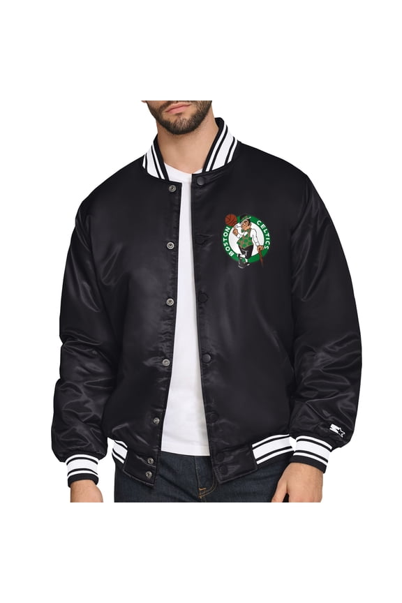 Men's Starter Black Boston Celtics Triangle Full-Snap Varsity Jacket