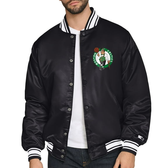 Men's Starter Black Boston Celtics Triangle Full-Snap Varsity Jacket