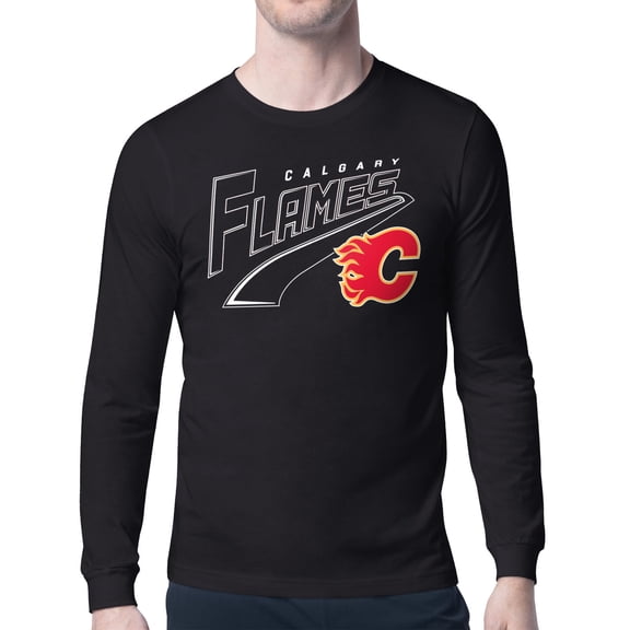 Men's Starter Black Calgary Flames Modern Tailsweep Long Sleeve T-Shirt