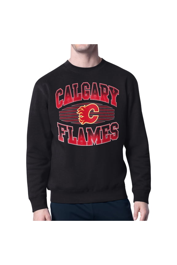 Men's Starter Black Calgary Flames Team Grit Graphic Fleece Pullover Sweatshirt