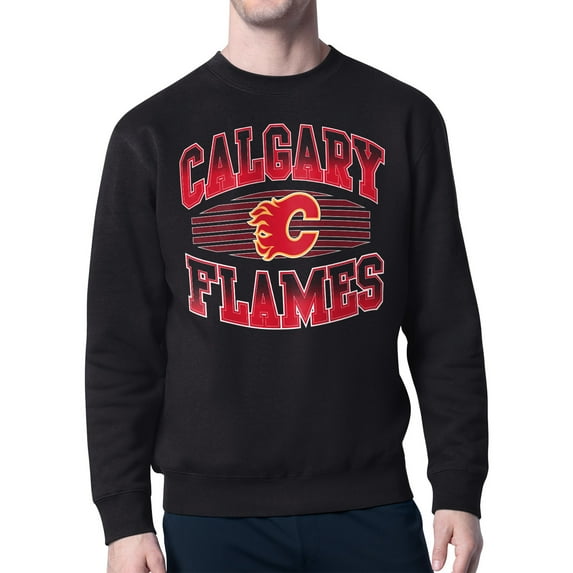 Men's Starter Black Calgary Flames Team Grit Graphic Fleece Pullover Sweatshirt