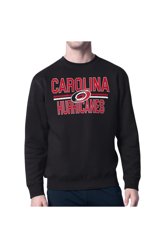 Men's Starter Black Carolina Hurricanes Mesh Look Team Name Logo Pullover Sweatshirt