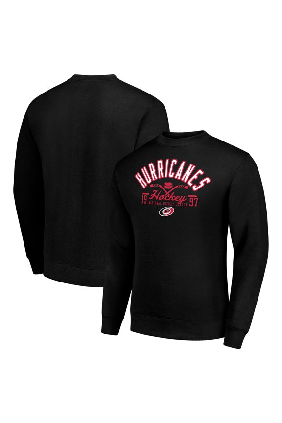 Men's Starter Black Carolina Hurricanes Stick And Puck Logo Fleece Pullover Sweatshirt