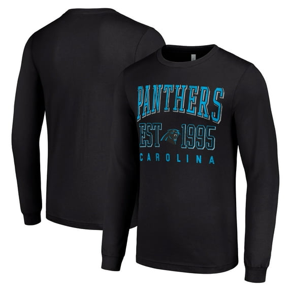 Men's Starter Black Carolina Panthers Throwback Logo Long Sleeve T-Shirt