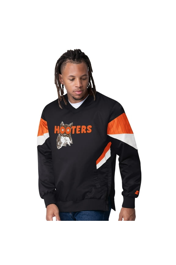 Men's Starter Black Chase Elliott Hooters Striker I V-Neck Pullover Jacket