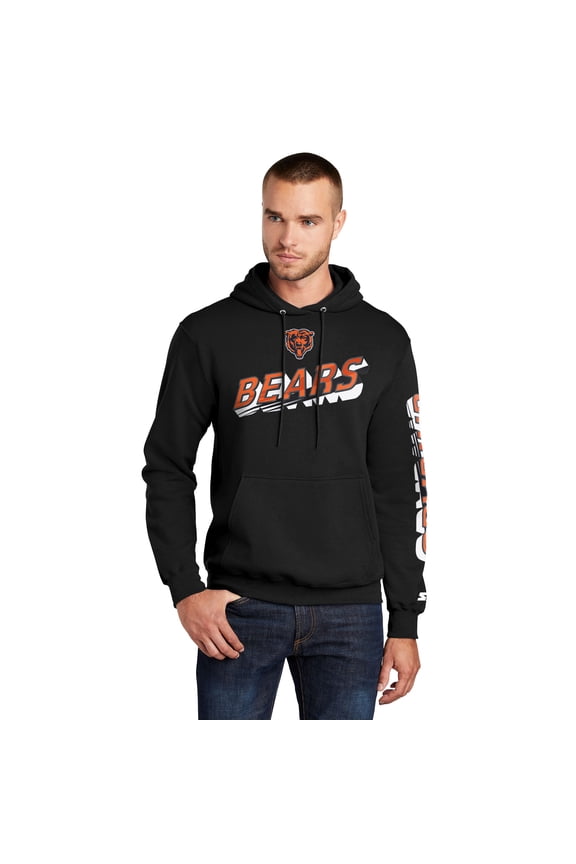 Men's Starter Black Chicago Bears Wordmark Logo Pullover Hoodie