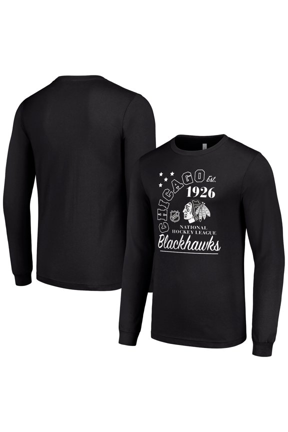 Men's Starter Black Chicago Blackhawks Arch City Theme Graphic Long Sleeve T-Shirt