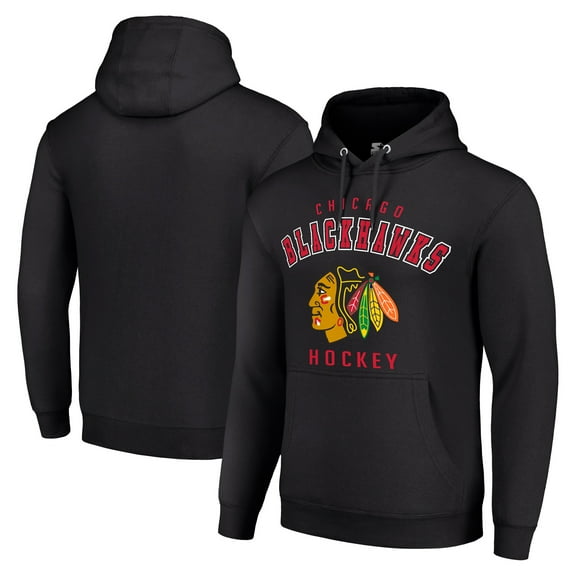 Men's Starter Black Chicago Blackhawks Logo Pullover Hoodie