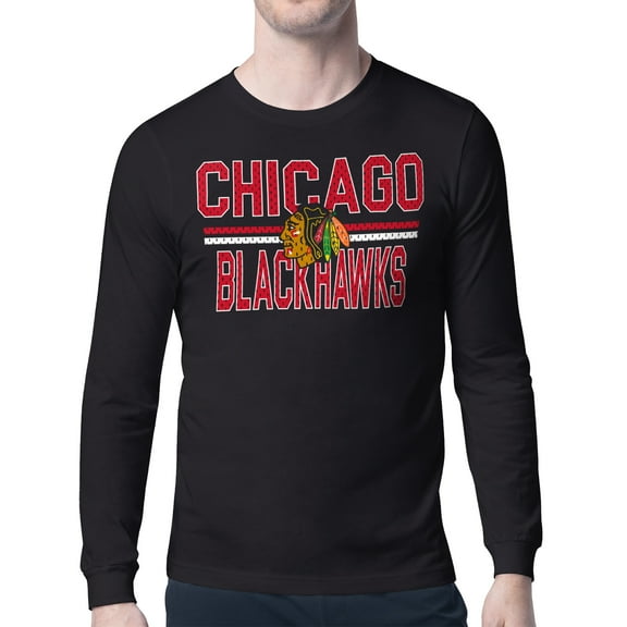 Men's Starter Black Chicago Blackhawks Mesh Look Team Name Long Sleeve T-Shirt